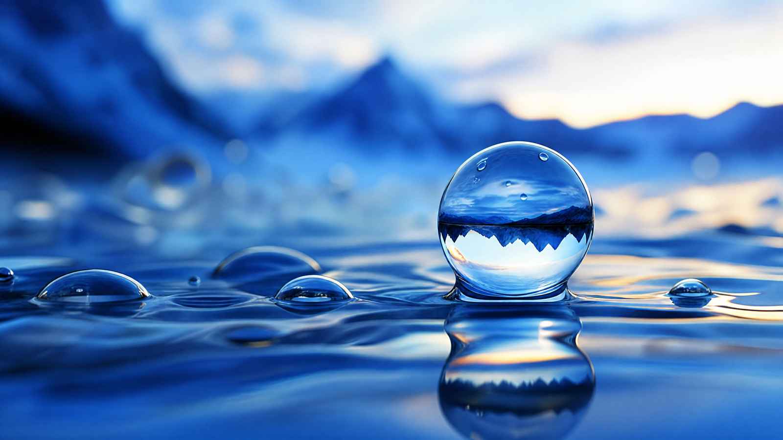 景观 水滴 抽象 反射 微景观 蓝色 4K壁纸