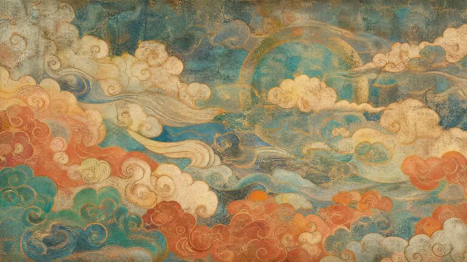 祥云纹样 壁画质感 复古肌理 国风古韵 4K 壁纸