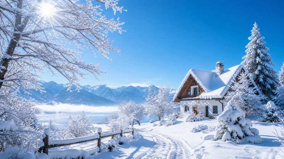 冬日雪后初晴 蓝天白雪 万物明亮 清透治愈 4K壁纸