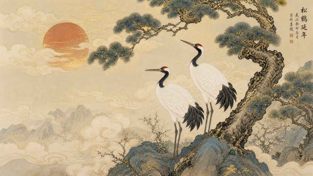 松鹤祥云 雅致吉祥 国风工笔 4K 壁纸