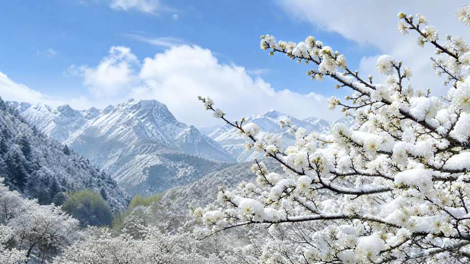 李花林 白雪满枝 山间春日 清冽纯净 4K壁纸