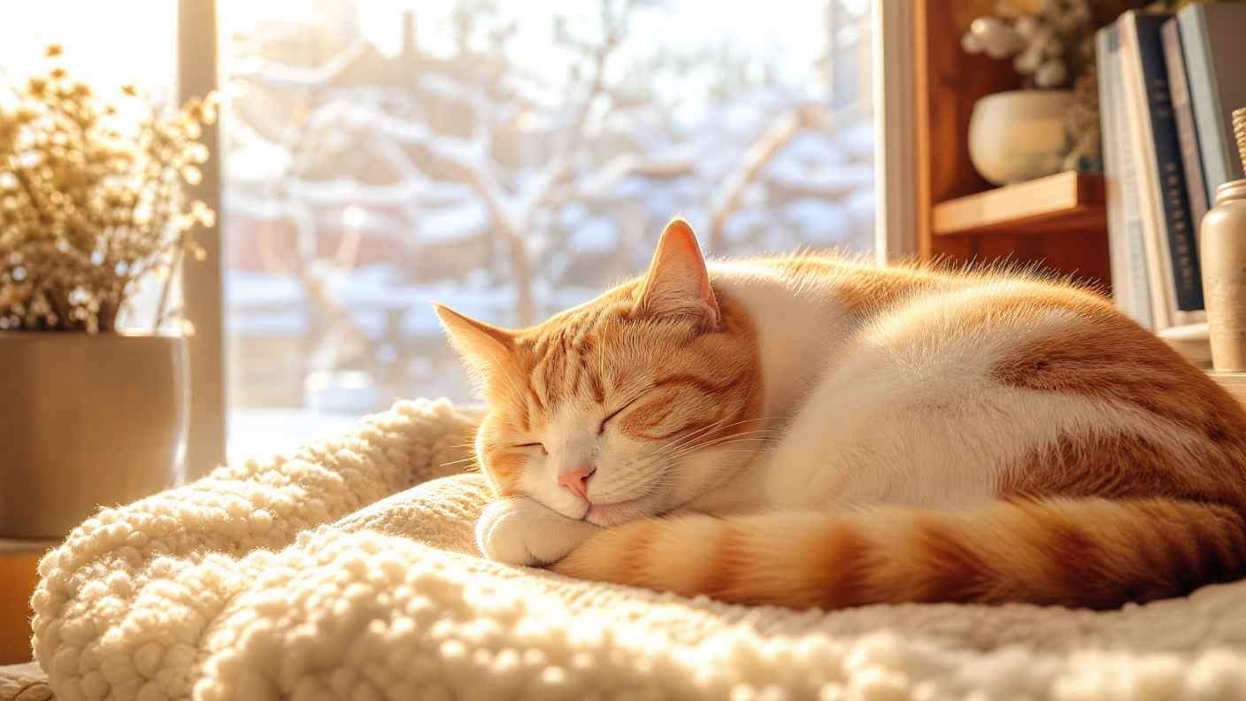 冬日暖阳与猫咪打盹 猫咪打盹 阳光裹身 治愈慵懒 4K壁纸