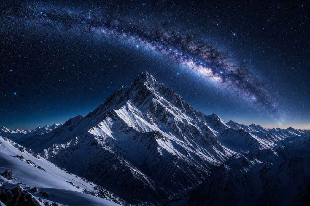 雪山星空 雪山顶峰 银河璀璨 震撼冬夜 4K壁纸