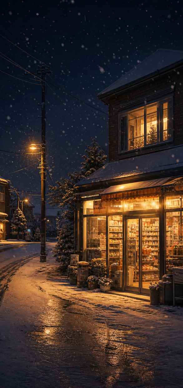 雪夜便利店 街角便利店 暖光飘雪 治愈冬夜 4K壁纸