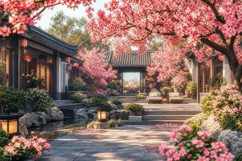 海棠花院 庭院海棠 花开似锦 雅致生活 4K壁纸
