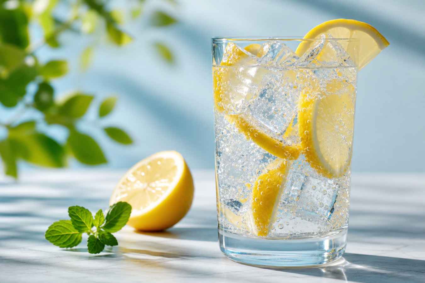 夏日汽水 冰块气泡 柠檬片 透明杯壁 清新夏日 4K壁纸