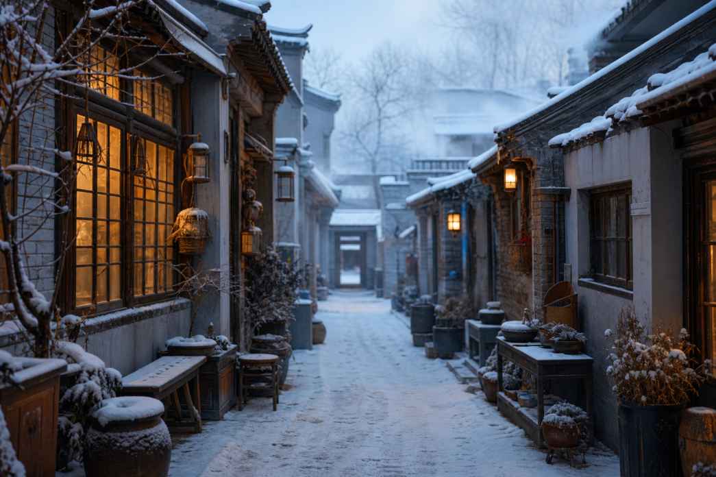 雪中小巷人家 巷口人家 门檐积雪 烟火冬日 4K壁纸