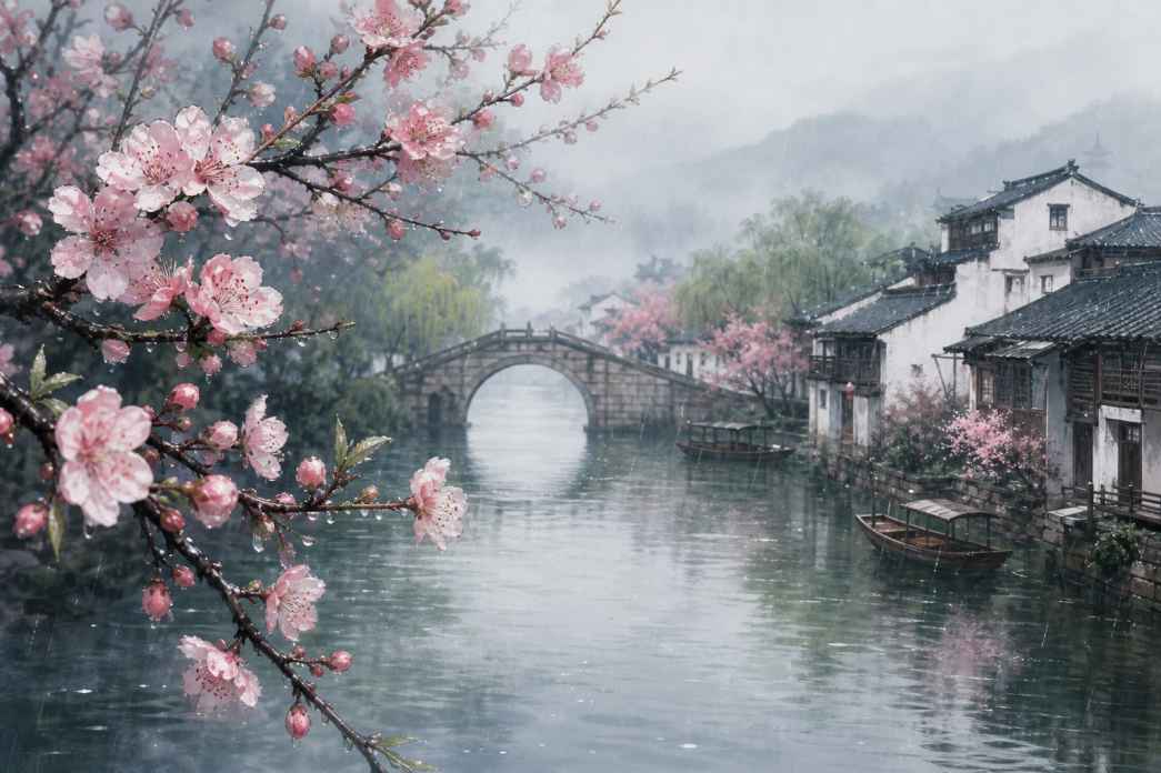 杏花春雨 细雨绵绵 杏花微湿 江南意境 4K壁纸