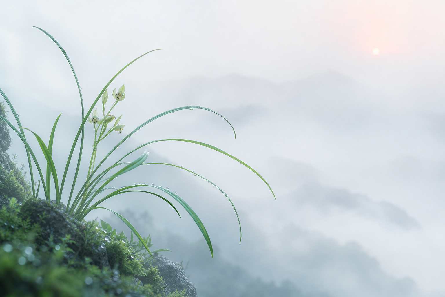 兰草幽谷 清露沾叶 淡雅空灵 极简国风 4K 壁纸
