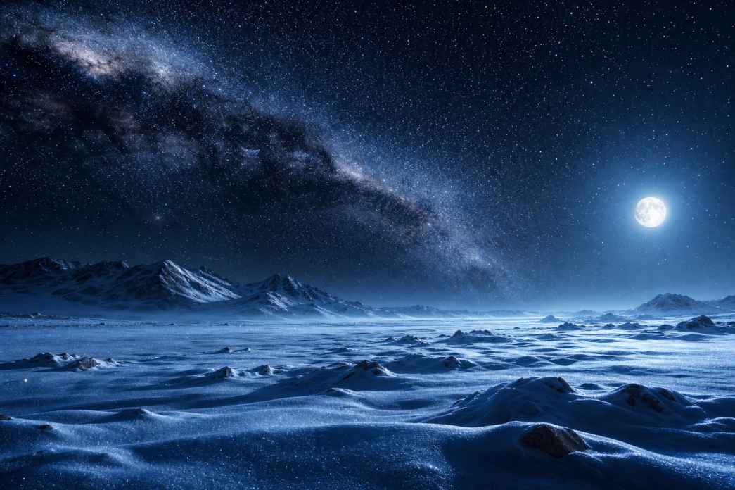 冬日雪原星空 雪原之上 银河横贯 震撼冬夜 4K壁纸