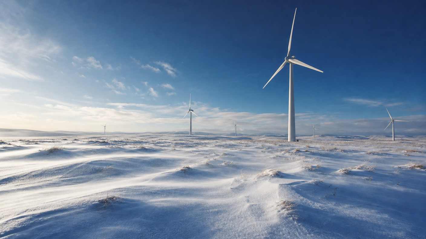 雪与风车 草原风车 白雪覆盖 开阔冬景 4K壁纸