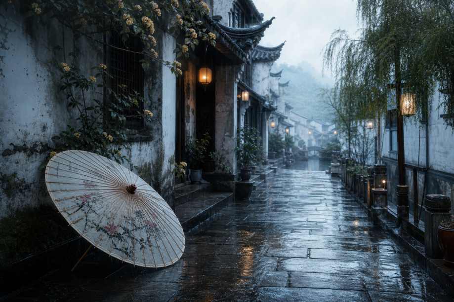 油纸伞 青石板 雨巷深深 温婉江南 古风意境 4K 壁纸