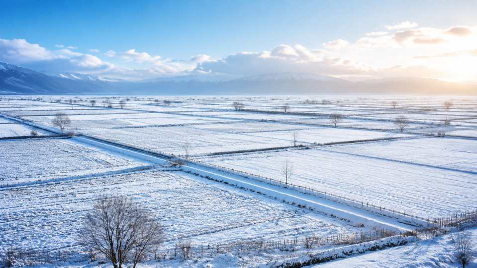 雪后田野 田野积雪 阡陌分明 开阔冬景 4K壁纸