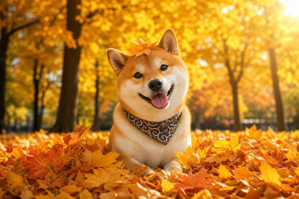 柴犬与秋日落叶 黄叶堆里 笑脸憨萌 温馨秋日 4K壁纸
