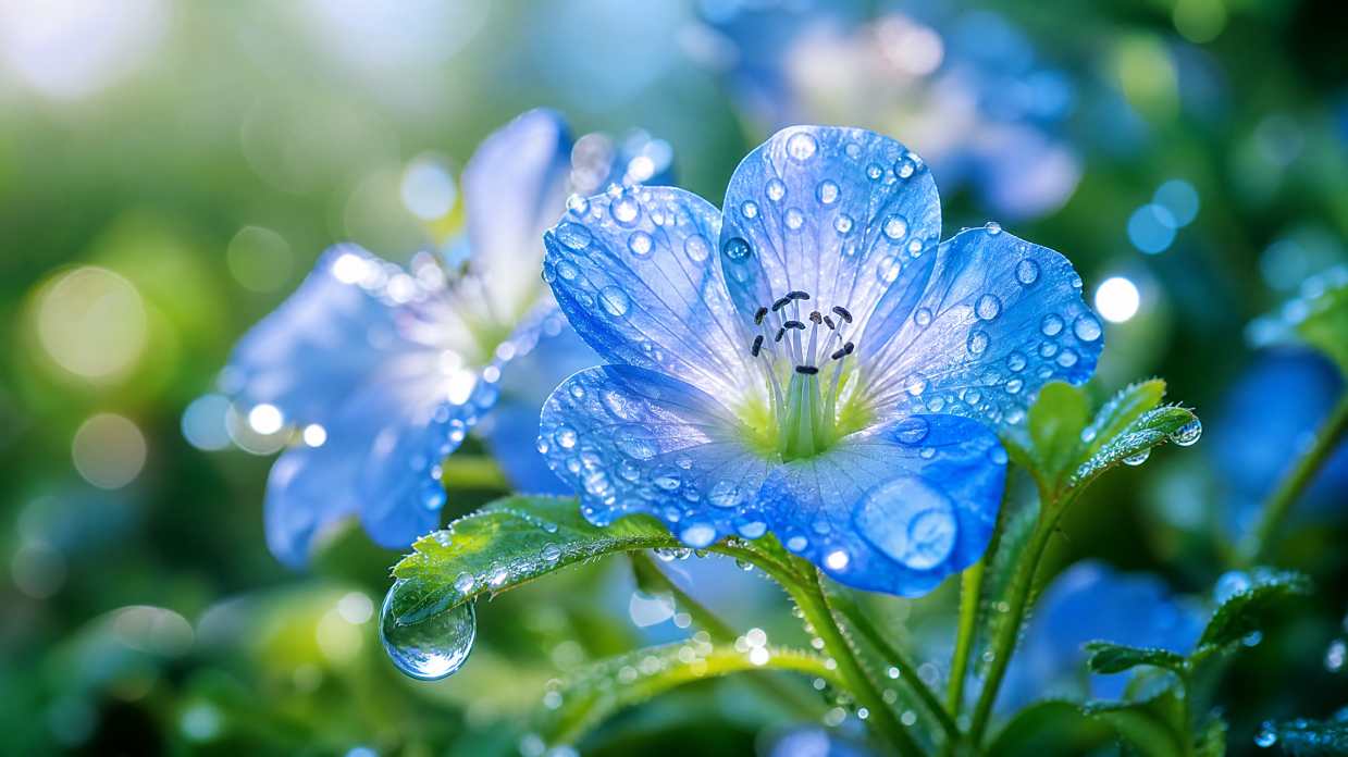 微距雨后野花 花瓣水珠 通透光影 清新特写 4K壁纸